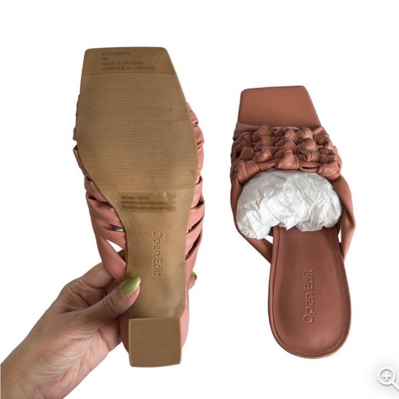 New Open Edit Quinn Pink Dawn Knotted Straps Flared Heel Sandals Size 8 - Picture 5 of 8